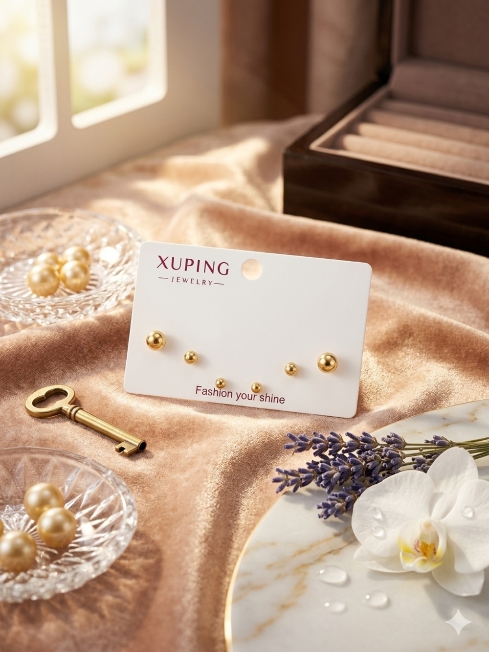 Ping Gold-Tone Stud Earring Set - Trio of Polished Spheres